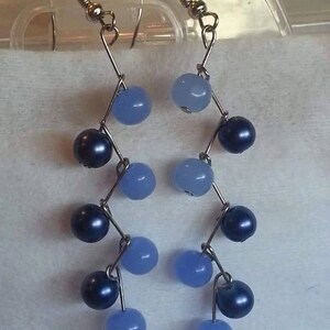 Shades of blue stair step dangle earrings