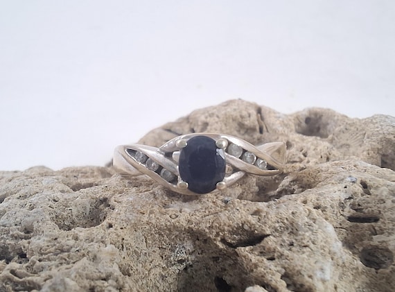 Silver Crossover Sapphire Ring - image 2