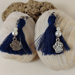 Navy Tassel Pawprint Earrings