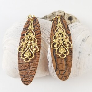Brown Gator Print Leather Earrings