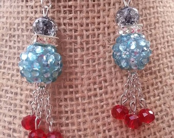 Teal and red dangle earrings