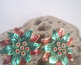 Poinsettia Clip On Earrings