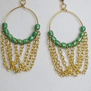 Gold & Teal Hoop and Chain Earrings