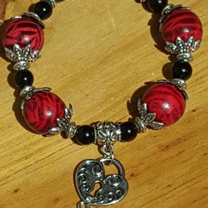 Silver, Red, Black Chunky Bracelet