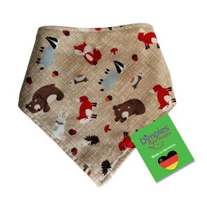 Dimples Waldtiere Hundehalstuch - Bandana mit Tiermotiv Fuchs Waschbär und Igel - Dreieckstuch für Hunde im Herbst - personalisierbar