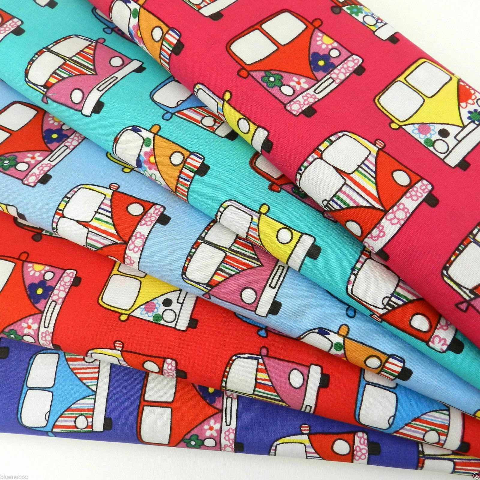 VW Camper Van Fabric 100 Cotton Material Novelty Retro Design Etsy UK