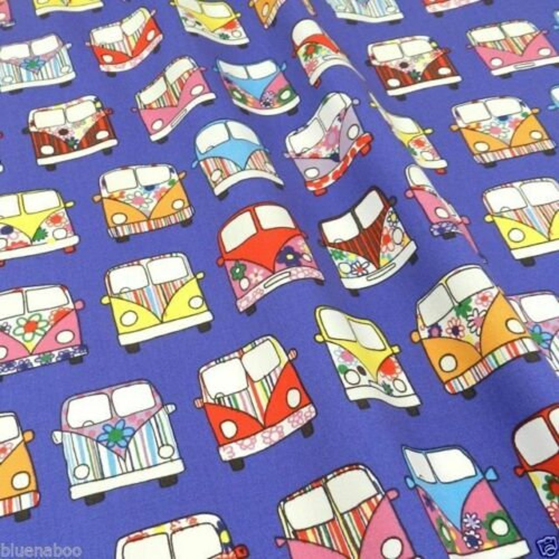 VW Camper Van Fabric 100% Cotton Material Novelty Retro Design | Etsy