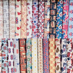 Courtepointe Royal Britain Coronation Tissu 100 % coton Drapeau du Royaume-Uni de l'Angleterre Union Jack London Bridge - Au mètre - Simply Sew Crafty ™
