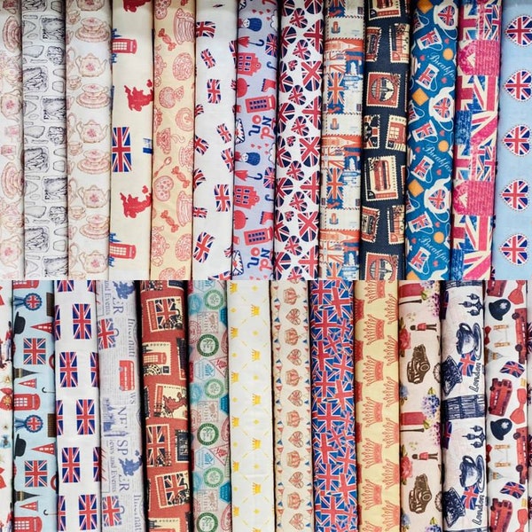 Royal Britain coronation Quilting 100% Cotton Fabric UK England Flag Union Jack London Bridge - By Metre- Simply Sew Crafty™