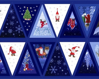 Tomten Christmas Fabric Bunting Panel - 16 flags - 100% Cotton - Lewis & Irene - Simply Sew Crafty™