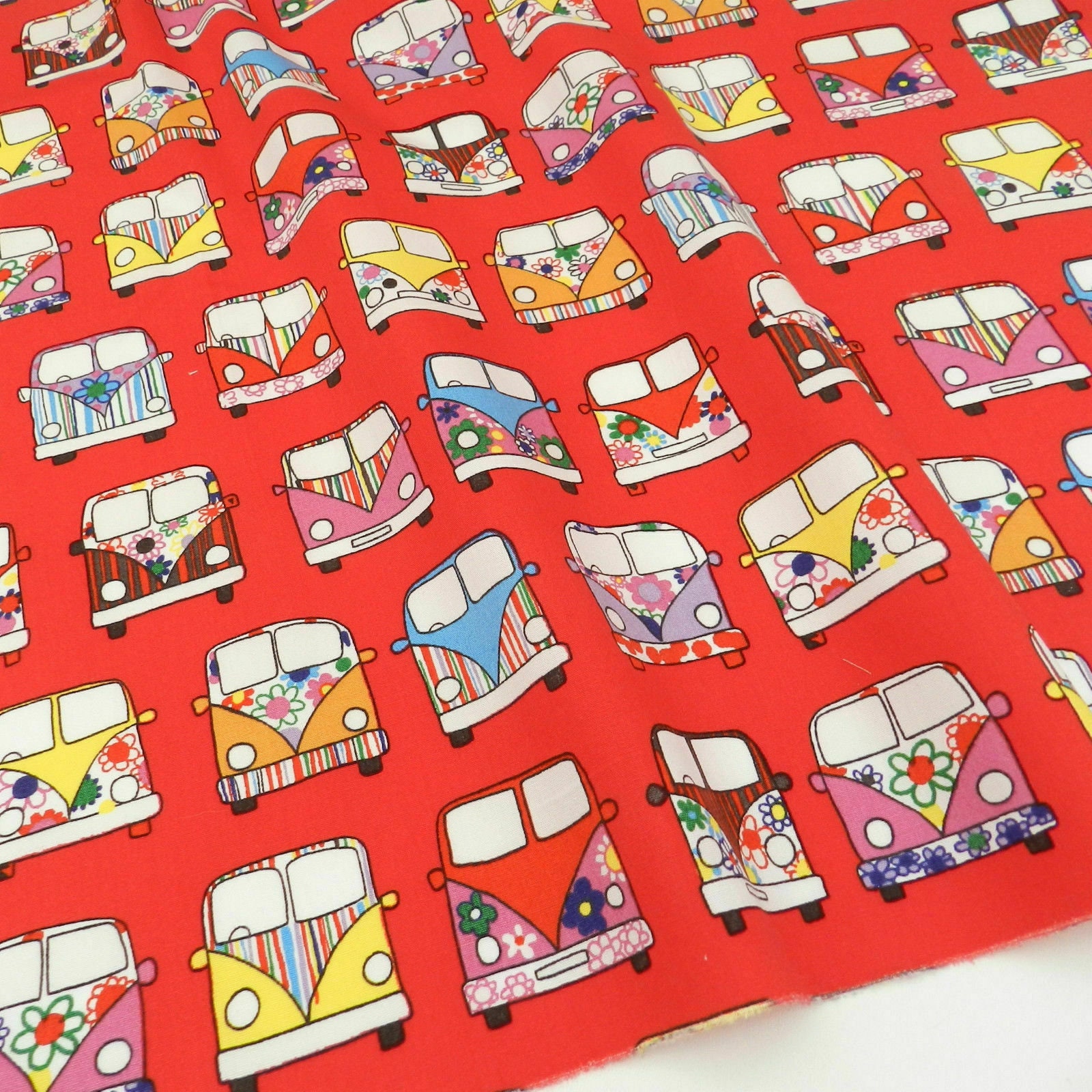 VW Camper Van Fabric 100 Cotton Material Novelty Retro Design Etsy UK
