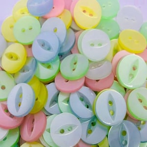 Simply Sew Crafty™ - Pack of 100 New 14mm Assorted Fish Eye Baby Buttons Polyester Pink Blue Yellow Mint White