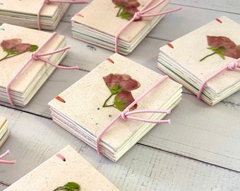 Handmade Mini Journal with Pressed Flower Cover. Tiny Mixed Media Art Journal. Ltd Edition Pink Travel Pocket Junck Journal w/ Closure Clip