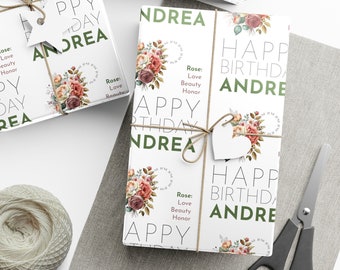 Personalized Birth Month Flower Meaning Gift Wrap. Pretty Eco-Friendly Wrapping Paper with Name for Her Birthday. Sentimental Gift Giving.