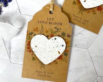 Wedding Favor Seed Paper for Guests. Unique Personalized Favors for Wedding, Shower or Party. Plantable Seed Heart or Flower Card Tags
