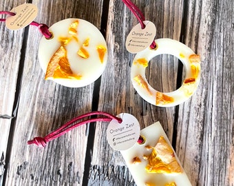 Orange Scented Wax Sachet, Hanging Room Air Freshener, Rectangle, Circle or Ring "Orange Zest" Scented Soy Wax