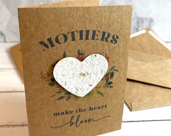 Plantable Seed Paper Mother's Day Card. Eco-Friendly Heart Flower Seed Card. Cute Biodegradable Blank Greeting Card with Envelope for Mom