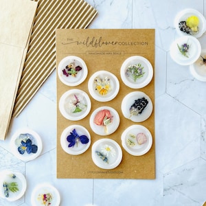 Pressed Flower Vellum Wax Seal Collection. Set of 9 Wildflower Adhesive Wax Seal Stickers for Cards & Invitations. Ready to Ship image 1