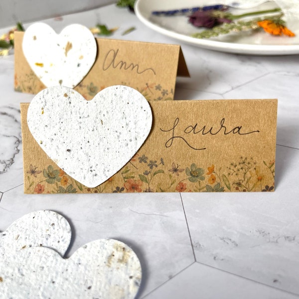 Plantable Seed Place Cards for Eco Friendly Wedding. Unique Table Tent Cards for Weddings, Showers and Parties. Bulk Flower Seed Cards.