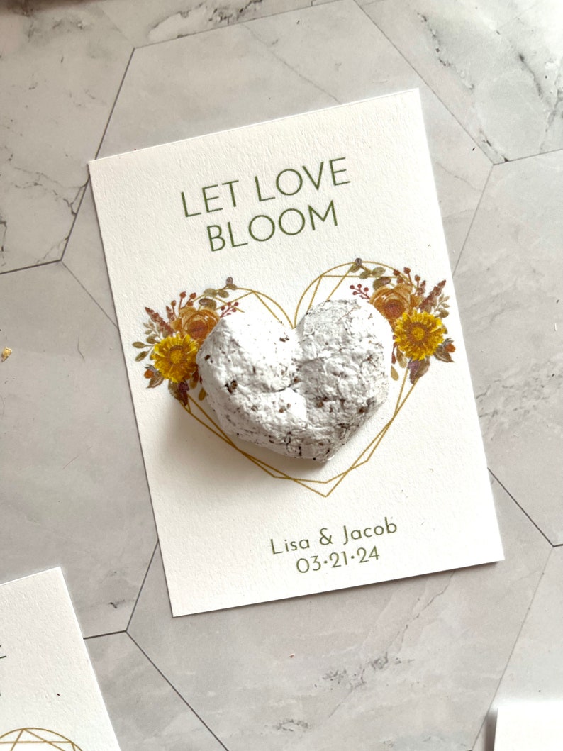 Eco-Friendly Seed Bomb Wedding Favors. Personalized Heart Seed Bomb Cards Glassine Envelope and Wax Seal. Recycled Paper Wildflower Seeds image 3