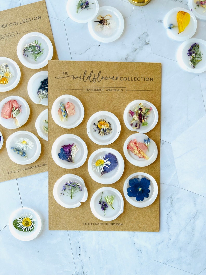 Pressed Flower Vellum Wax Seal Collection. Set of 9 Wildflower Adhesive Wax Seal Stickers for Cards & Invitations. Ready to Ship image 8