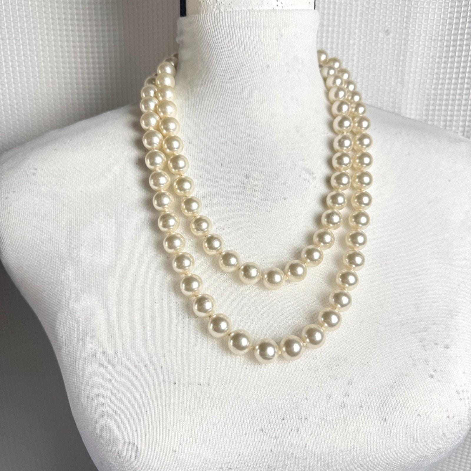 Vintage Faux Pearl Necklace Chunky Knotted 48" Long Flapper Style Retro…