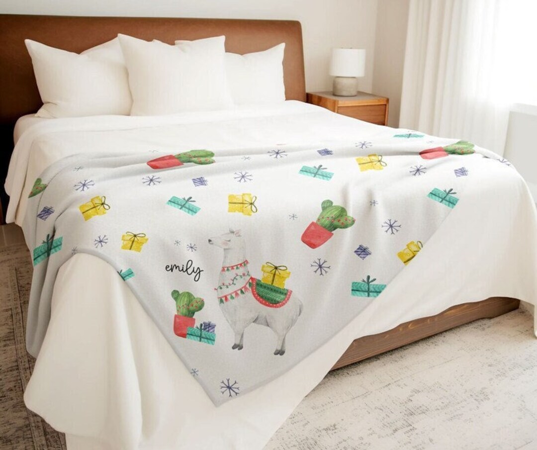 Personalized Christmas Llama Blanket Custom Name Blanket Gift Etsy