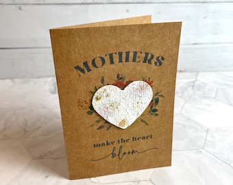 Plantable Seed Paper Mother's Day Card. Eco-Friendly Heart Flower Seed Card. Cute Biodegradable Blank Greeting Card with Envelope for Mom