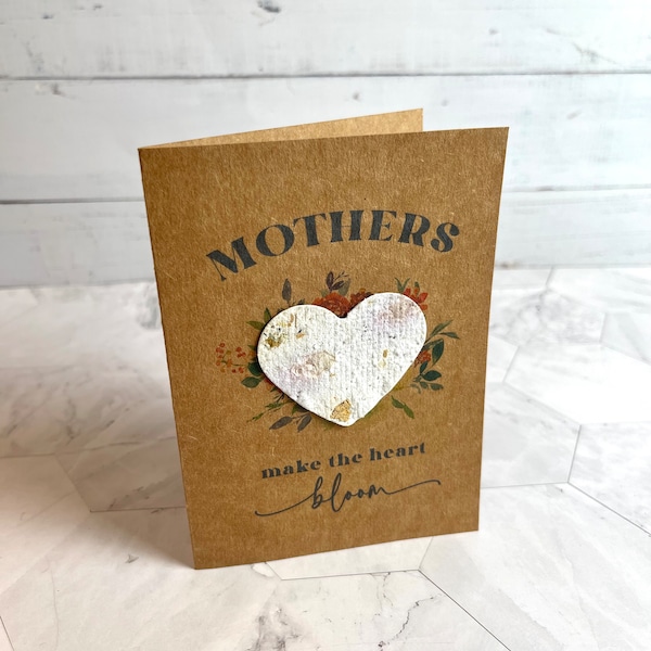 Plantable Seed Paper Mother's Day Card. Eco-Friendly Heart Flower Seed Card. Cute Biodegradable Blank Greeting Card with Envelope for Mom