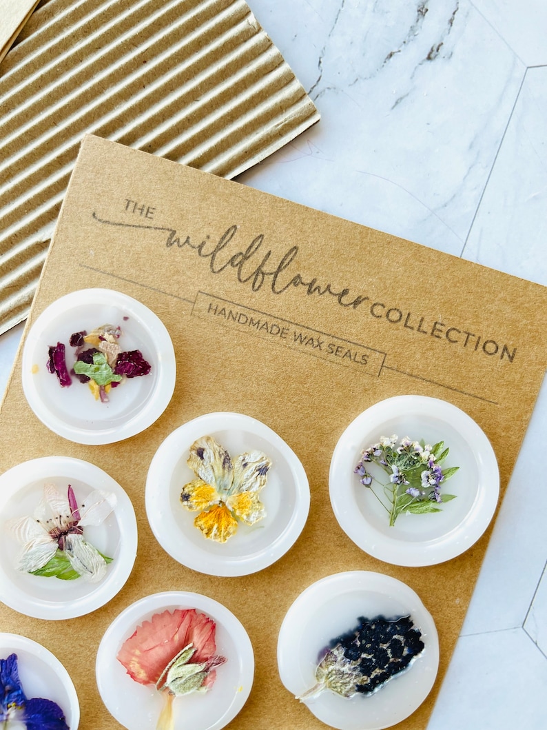 Pressed Flower Vellum Wax Seal Collection. Set of 9 Wildflower Adhesive Wax Seal Stickers for Cards & Invitations. Ready to Ship image 2