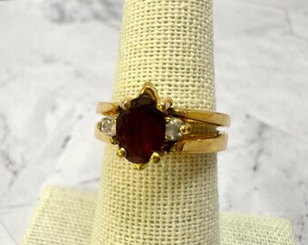 Vintage 14k HGE Reversible Flip Ring Gold Tone Simulated Diamond & Ruby Size 6