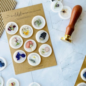 Pressed Flower Vellum Wax Seal Collection. Set of 9 Wildflower Adhesive Wax Seal Stickers for Cards & Invitations. Ready to Ship image 4