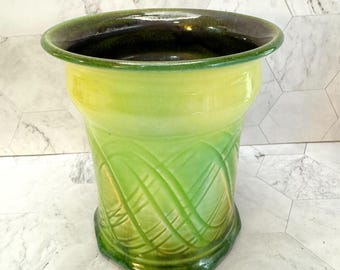 JK Dryden Pottery Vase 6in Green Drip Glaze Art Vase Signed 2007 Hot Springs AR