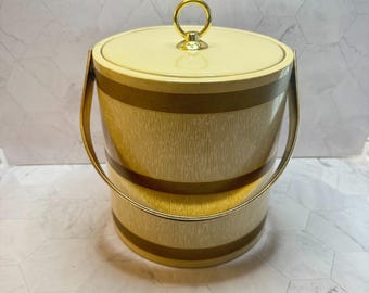 Vintage Culver Ice Bucket MCM Ecru w/Lid & Handle Barware Retro 70s 80s in EUC