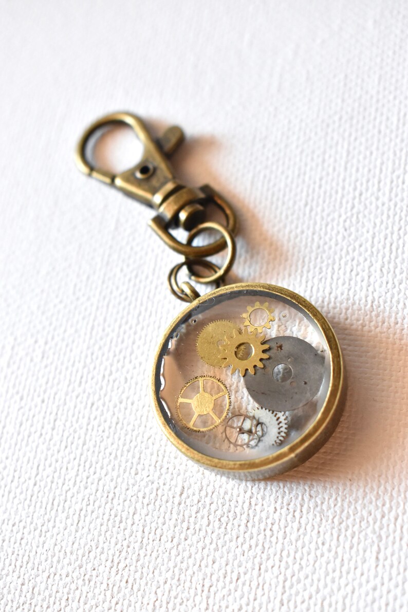 Steampunk Keychain Resin Art Free Shipping Antique Gold Etsy