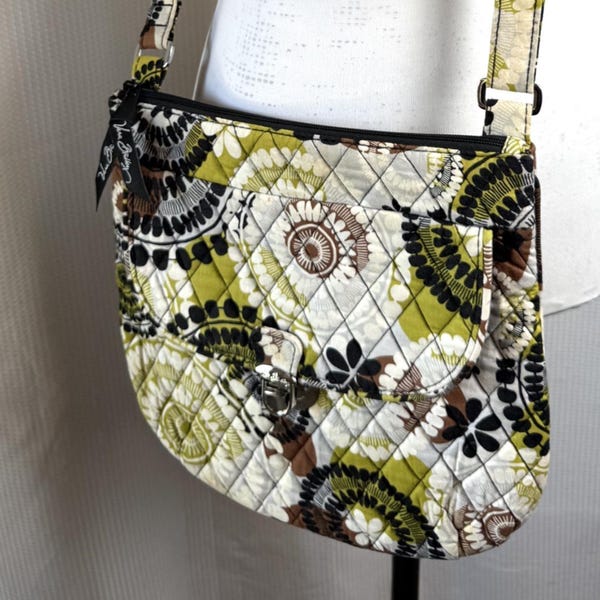 Vintage Vera Bradley Cocoa Moss Crossbody Saddle Bag Floral Paisley Retired EUC