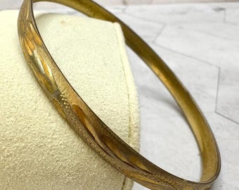Vintage Bangle 14K CH Mexico Gold Etched Bracelet Floral Engraved 8" Y2K Retro
