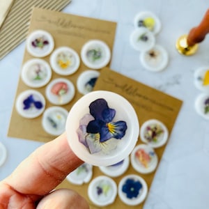 Pressed Flower Vellum Wax Seal Collection. Set of 9 Wildflower Adhesive Wax Seal Stickers for Cards & Invitations. Ready to Ship image 3