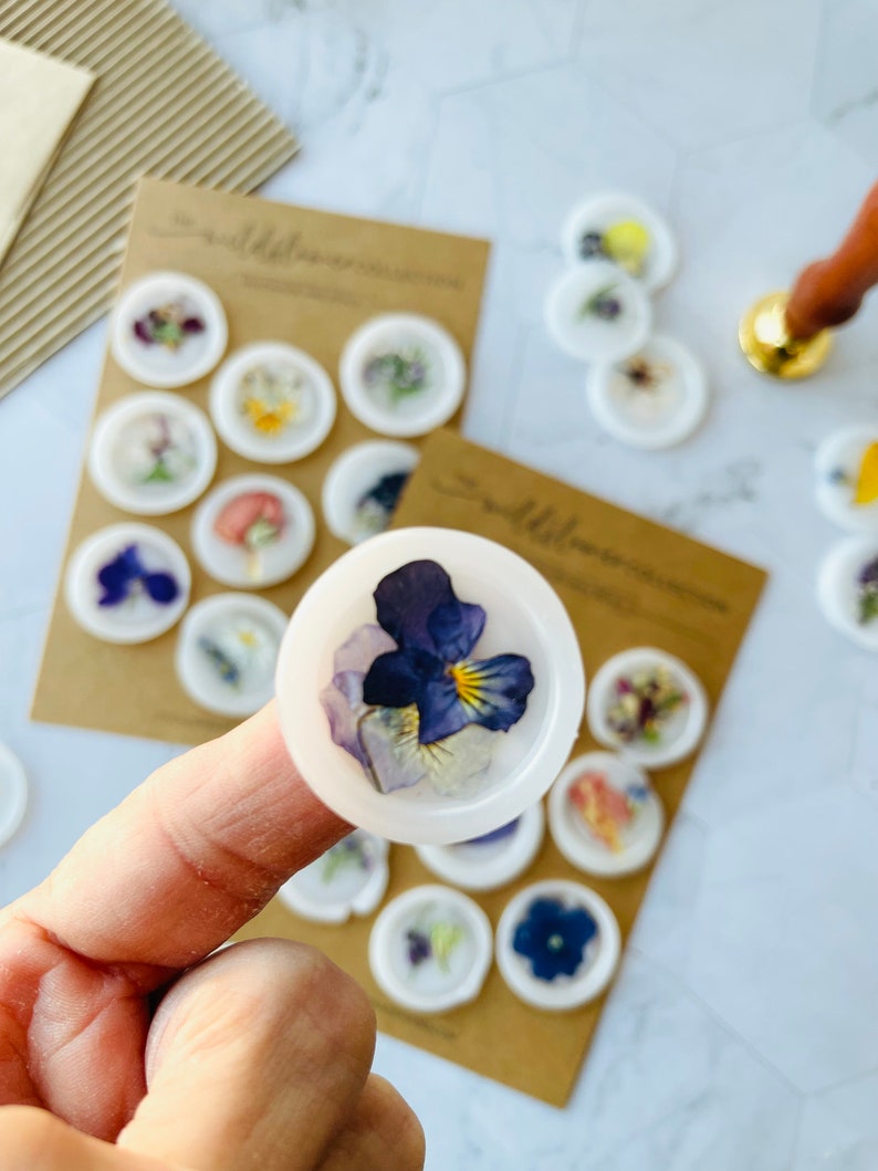 Pressed Flower Vellum Wax Seal Collection. Set of 9 Wildflower Adhesive Wax Seal Stickers for Cards & Invitations. Ready to Ship image 3