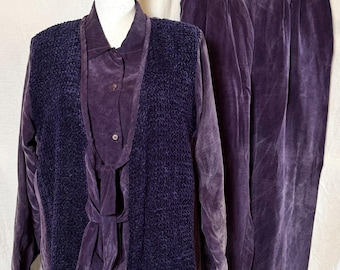 Vintage E. Clair Designs Austin Texas Women’s M/L Purple 100% Rayon 3 Pc Set