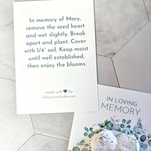 Funeral Keepsake Seed Bomb Cards. Eco-Friendly & Personalized Plantable Heart Cards. Recycled Paper Flower Seeds. Celebration of Life Favors afbeelding 4