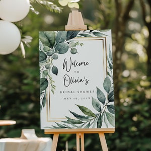 Greenery Bridal Shower Welcome Sign Template,Floral Bridal Party Welcome,Editable Text, Reception,Greenery Gold,Brunch Poster,Download