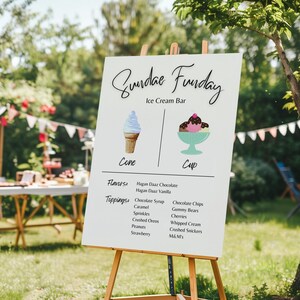 Menu modifiable de bar crème glacée, carte de desserts, fête de crème glacée, menu de bar événement fête d'anniversaire, modèle imprimable Canva à téléchargement immédiat