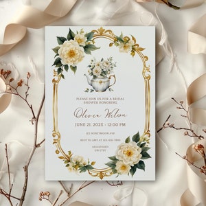 Editable Tea Party Bridal Shower Invitation Template,Vintage Bridal Shower Invite,Bridal Shower Tea Party Printable Invite, Instant Download