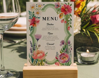 Green Floral Menu Template,Hand drawn,Printable Dinner Menu,Editable Template,Bridal Menu,Whimsical Garden Menu Template,Instant Download