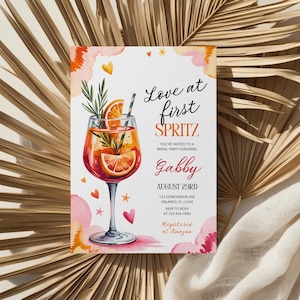 Love at First Spritz Bridal Shower Invitation,Aperol Spritz Bridal Shower Invite,Citrus Bridal Brunch,Let&#39;s Get Spritzy,Orange Bridal Shower