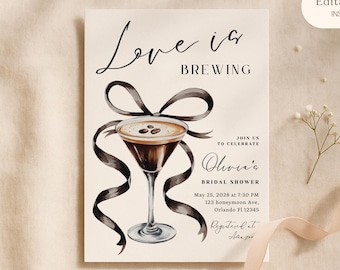 Espresso Martini Bridal Shower Invite,Love Is Brewing,Cocktail Theme,5x7 Editable Canva Template,Printable Bridal Invite,Instant Download