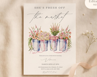 Fresh Off the Market Bridal Shower Invite,Farmers Market,Rustic Garden,Editable Canva Template,Printable Bridal Evite,Instant Download