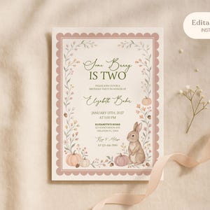 Some Bunny Is Two Birthday Invitation Template, Editable Canva, Fall Bunny Birthday Invite, Printable Instant Download