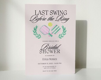 Pickleball Bridal Shower Party Invitation,Editable Last Swing Before the Ring Invite Editable Template,Coastal Preppy Printable Template